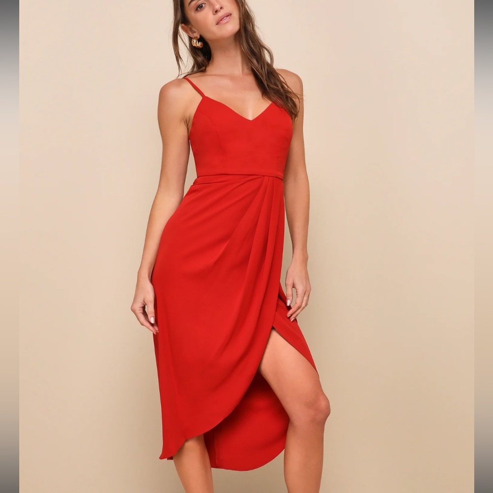 Lulu’s Reinette Rust Red Midi Dress